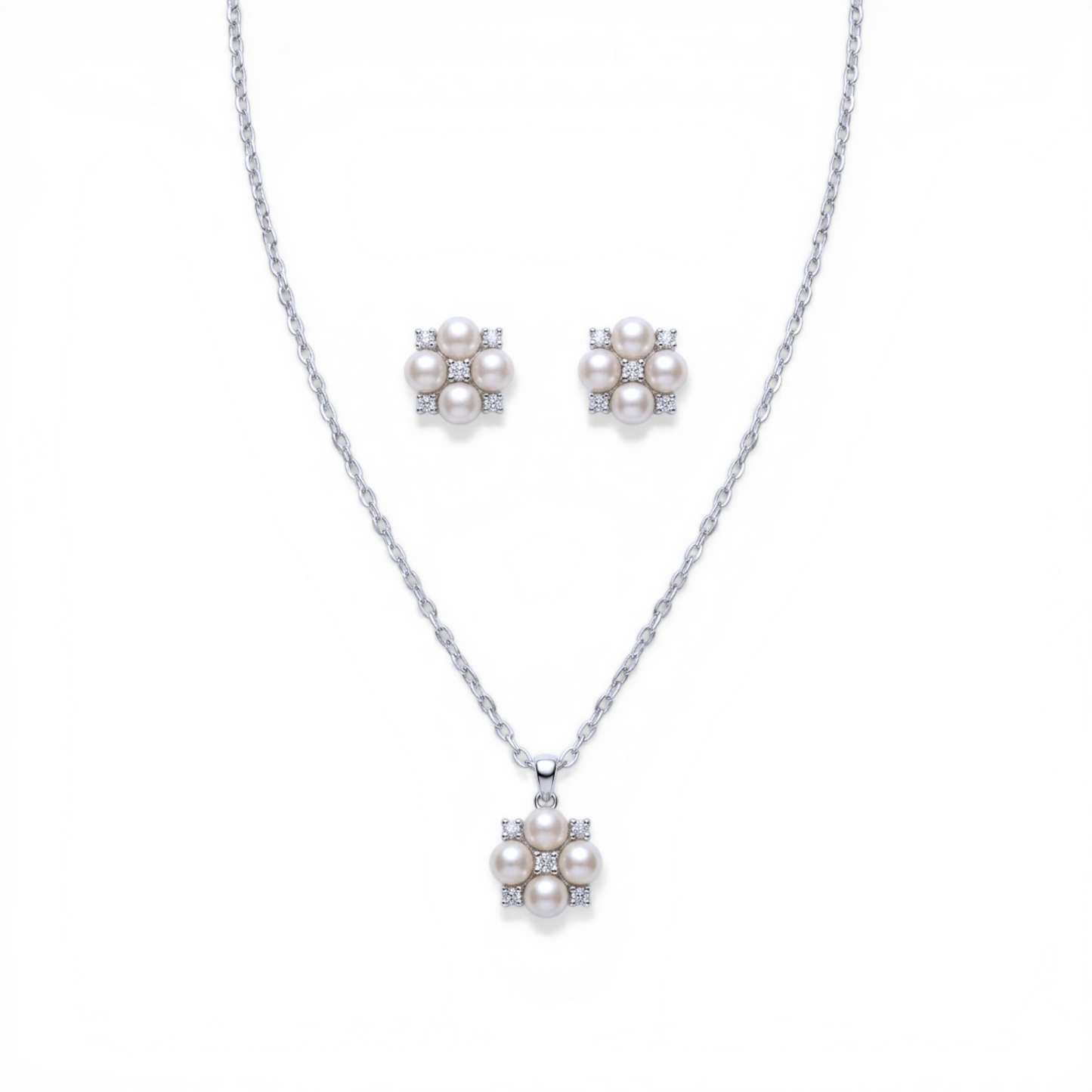 Four Pearl CZ Chain Set