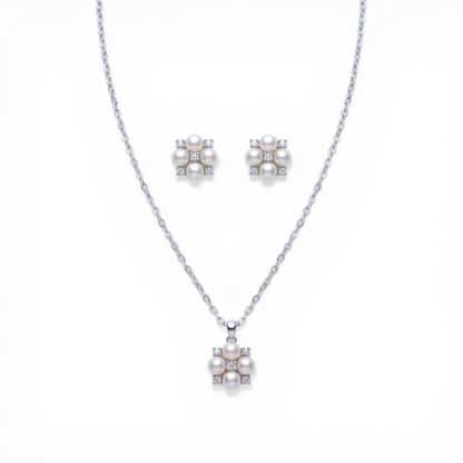 Four Pearl CZ Chain Set
