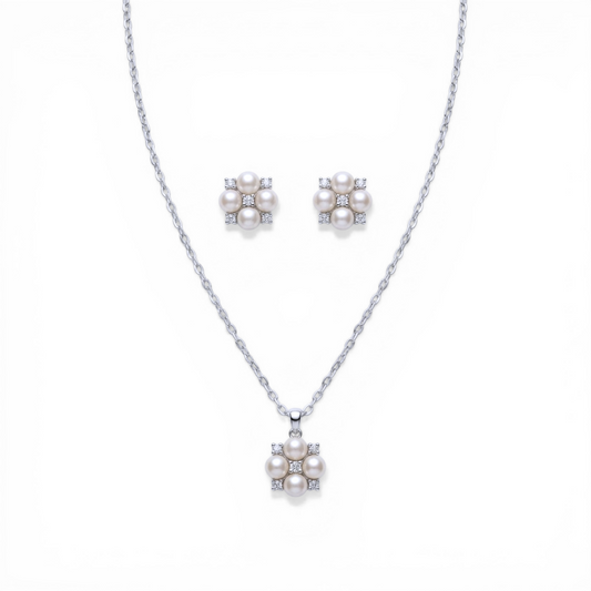 Four Pearl CZ Chain Set